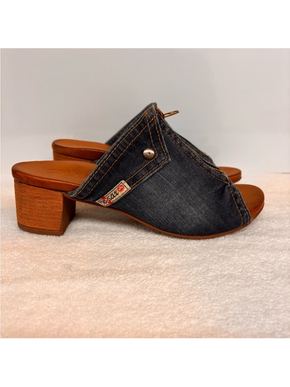 Ersax Denim Open Toe Mules Clogs